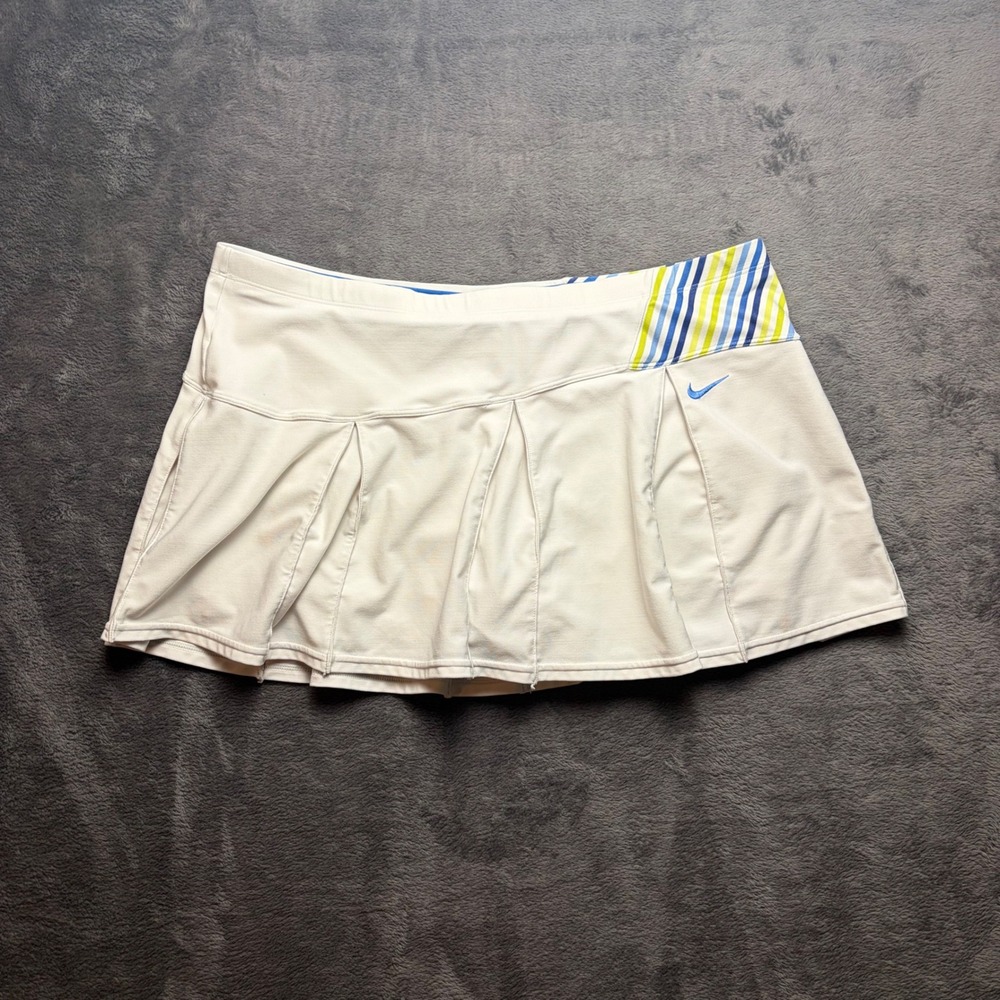 Nike Skort Women L White Dri-FIT Tennis Skirt Pleated Striped Waistband 34 Waist
